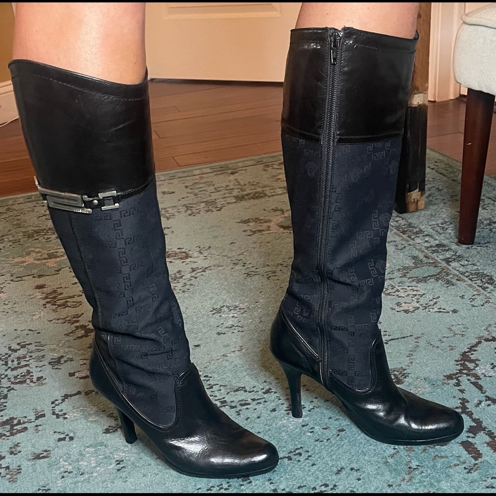 Versace monogram calf high boots